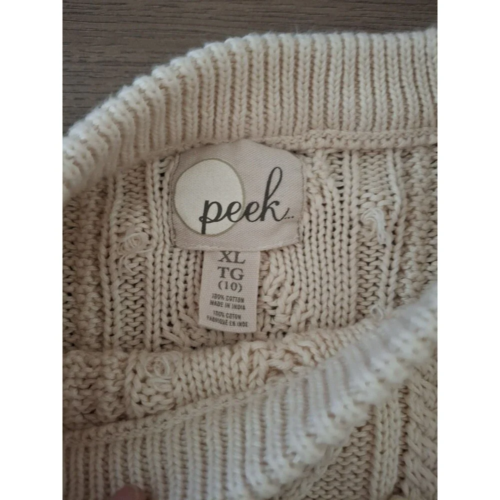 Peek Kid's Cable Knit Pompom Sweater Pullover 100% Cotton  Girl's XL 10 - Picture 3 of 5